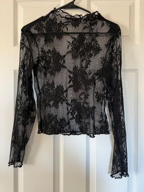 SHEIN Black Floral Lace Long Sleeve Mesh Top NWOT